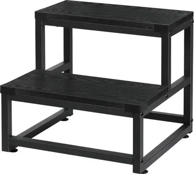 Produktbild von Zweistufiger Tritthocker aus robustem Stahl und Holz – Tragkraft bis zu 220 kg – für Erwachsene und Kinder – schwarz – für Bett, Küche und Badezimmer