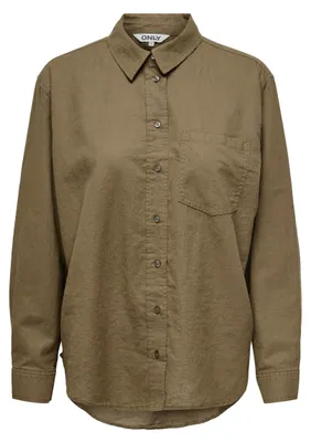 Produktbild von Oversized Leinen Basic Hemd Bluse Langarm Business Tunika Shirt ONLTOKYO | XS