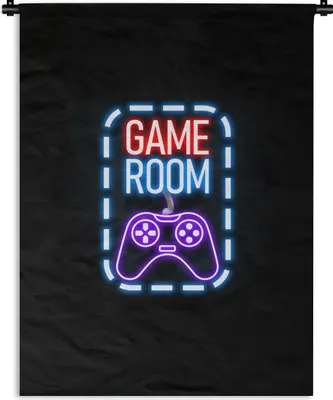 Produktbild von MuchoWow® Wandteppich Wandbehang Neon - Zitate - Spielzimmer - Controller - Schwarz 90x120 cm Tapisserie Dekoration Wandtuch - Wanddeko