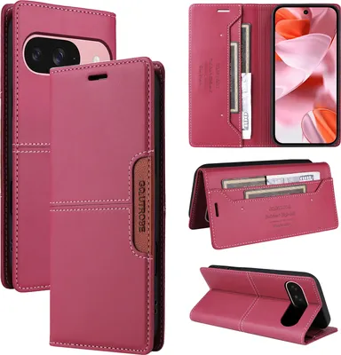 Produktbild von Handyhülle für Google Pixel 10 /Pixel 10 Pro Hülle, Leder Flip Wallet Kartenfach Stand Schutzhülle Rot