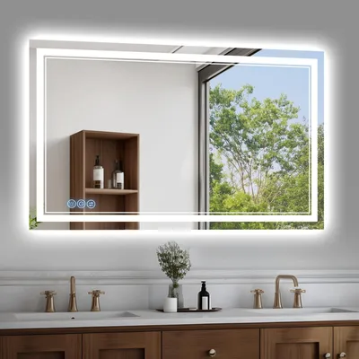 LED-Badspiegel 100x60 cm, Anti-Beschlag, 3 Lichtfarben, dimmbar, IP65