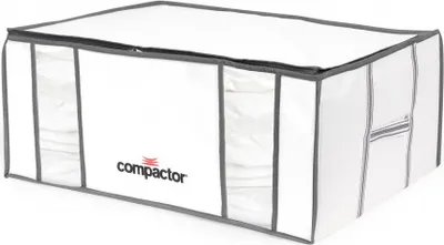 A white storage bag with gray trim and a zipper.