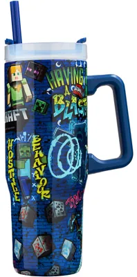 Minecraft Thermosbeker 920 ml, Edelstahl, mit Strohhalm und Henkel