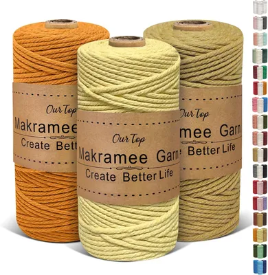 Imagen del producto de Kit de hilo para macramé, 3 mm x 300 metros, 3 colores, ideal para proyectos de manualidades