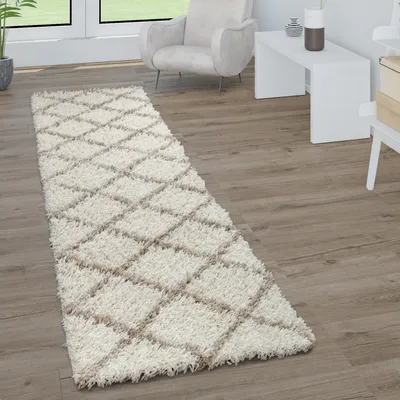 Produktbild von Hochflor Teppich Weicher Wohnzimmer Shaggy Skandinavischer Stil Rautenmuster Grösse 80x150 cm