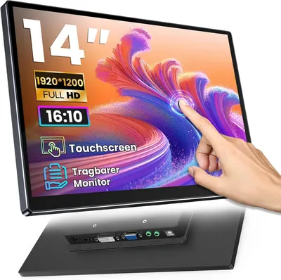 Immagine prodotto di Schermo touchscreen portatile, 35,6 cm, risoluzione FHD 1920 x 1200, copertura 100% sRGB, formato 16:10, touchscreen IPS portatile per computer, con connessioni HDMI, VGA e DVI, compatibile con PC/PS4/R Pi/console di gioco