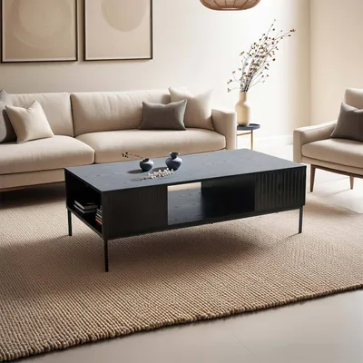 Produktbild von Couchtisch aus Stahl und MDF mit Melamindekor 120 cm schwarz - Oviala Dakota