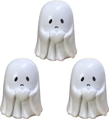 Produktbild von 3 Stück Halloween-Geisterfigur, gruselige kleine weiße Geisterstatue, Harz-Tischornamente für den Innenbereich, Zuhause, Büro, Schreibtisch-Dekor