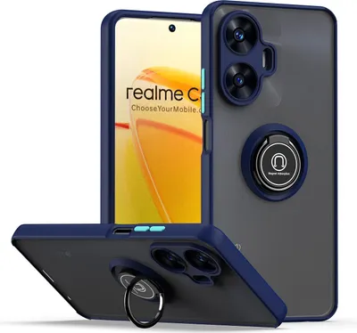 Immagine prodotto di Custodia per Realme C55 4G traslucida opaca in TPU con supporto ad anello e supporto verde scuro