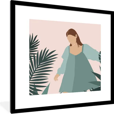 Produktbild von MuchoWow® Gerahmtes Poster Sommer - Frau - Pflanzen 40x40 cm - Poster mit Schwarzem Bilderrahmen Wandposter Rahmen Foto Bilder - Poster - Plakat im Rahmen