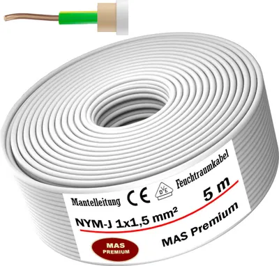Produktbild von 5m Feuchtraumkabel Stromkabel Mantelleitung NYM-J 1x1,5 mm² Elektrokabel