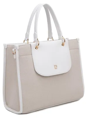 Imagen del producto de Bolso de mano elegante, bicolor, de lona y material sintético (PU), con correa de hombro removible