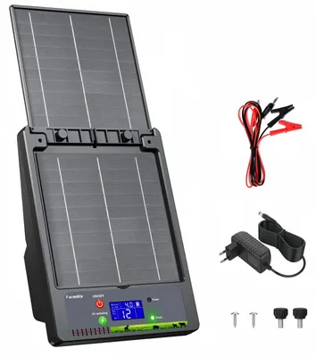 Solar-Weidezaungerät, 32 km, 18 Ah, 6–12 kV, 10 W Panel