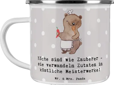 Produktbild von Mr. & Mrs. Panda Blechtasse Koch Zauber - Grau Pastell - Geschenk, Teetasse, verwandeln Zutaten, Berufsleben, Emaille Tasse, Kaffeepott, Berufe, kulinarische Magie, Beruf