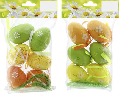 Produktbild von Ostereier zum Hängen Kunststoff 6 cm 6 Stück orange grün gelb
