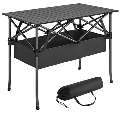 Productafbeelding van Opvouwbare en verrijdbare picknicktafel, draagbare campingtafel met gaasplank en draagtas voor buitengebruik, zwart