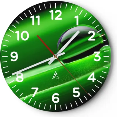 Produktbild von Wanduhr - Rund - Glasuhr - Pflanze Tropfen Wasser Blase - 40x40cm - Schleichendes Uhrwerk - Lautlos - zum Aufhängen bereit - Dekoration Modern - Wanddekoration aus Glas - C4AR40x40-2352