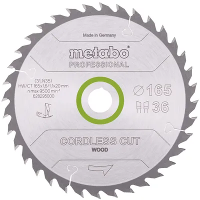 Produktbild von Metabo Sägeblatt cordless cut wood - professional 165x1,6 / 1,1x20 WZ