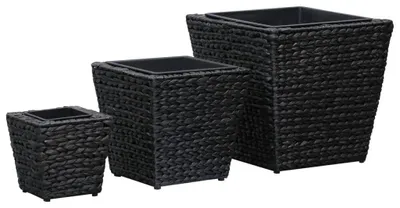 Produktbild von Set mit 3 schwarzen Pflanzgefäßen im Wasserhyazintendesign