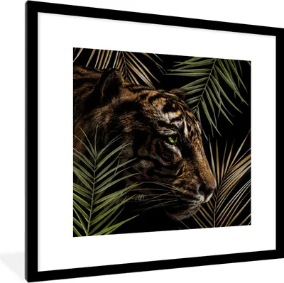 Produktbild von MuchoWow® MuchoWow® Gerahmtes Poster Tiger - Farn - Blätter 40x40 cm - Poster mit zchwarzem Bilderrahmen - Poster - Plakat im Rahmen