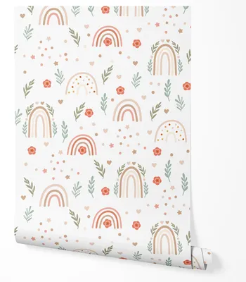 Zdjęcie produktu dla TAPETA NA ŚCIANĘ DZIECIĘCE TĘCZA LISTKI KWIATKI DO POKOJU DZIECKA 5m x 0.5m