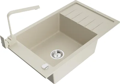 Produktbild von Mexen Elias Granitspüle 1-Becken mit Abtropffläche und Küchenarmatur Rita, beige - 6511-69-670300-69