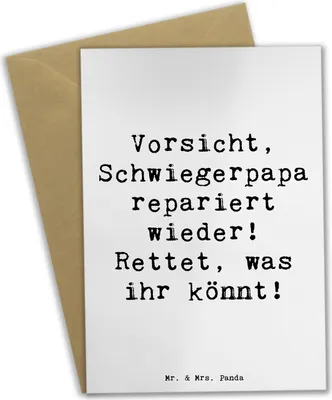 Produktbild von Mr. & Mrs. Panda jubiläumskarte Spruch Schwiegerpapa Repariert - Weiß - Geschenk, Grußkarte, Humor, Reparatur, genesungskarte, weihnachtskarten, Familie, dankeskarten