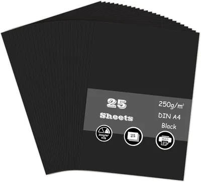 Imagen del producto de Cartulina negra - 25 hojas - A4 - Cartulina - 250 g - m² - Cartulina gruesa para la creación de tarjetas, álbumes de recortes, impresiones de oficina y manualidades