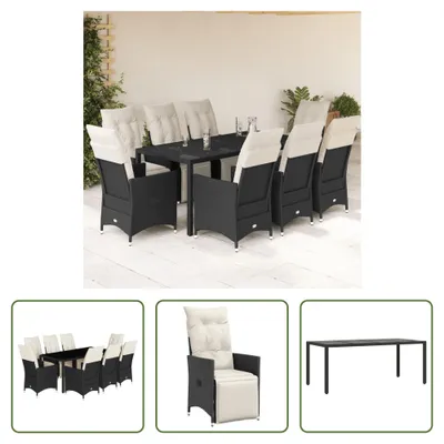 Produktbild von The Living Store 9-tlg. Garten-Essgruppe mit Kissen Schwarz Poly Rattan