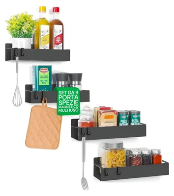 Immagine prodotto di Set di mensole magnetiche - 4 pezzi - nere - organizer per frigorifero