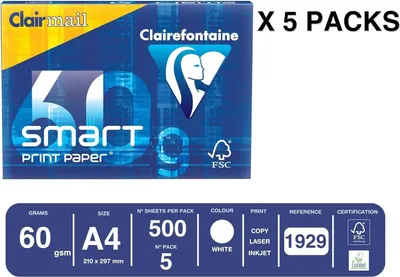 Produktbild von Clairefontaine - Kopie Papier Clairefontaine Clairmail A4 60gr Wt | Pak ein 500 Blatt | 5 Stücke