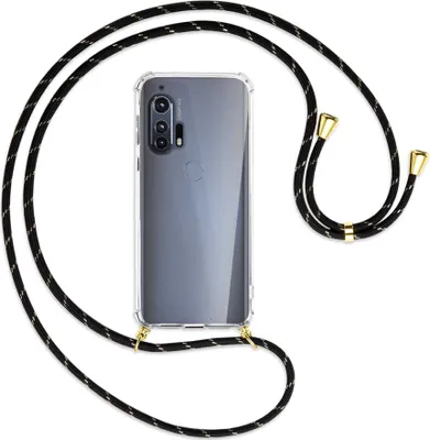 Produktbild von Handykette Backcover-Schutzhülle mit Band (Metall goldfarben) für Motorola Edge Plus - schwarz/gold