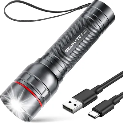 Produktbild von Taschenlampe LED Aufladbar 2000 Lumen, Mini Handlampe Zoombar, 3 Modi, IP65 Wasserdicht, Extrem Hell, Lange Laufzeit für Camping Outdoor (Grau)