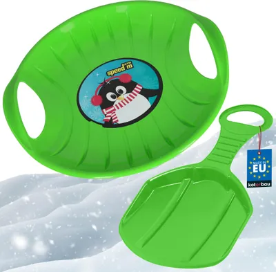 Zdjęcie produktu dla KOTARBAU® Sanki Plastikowe 60 CM Jabłuszko Ślizg Zjazdowy Ślizgacz do Zjeżdżania po Śniegu Zielony Zestaw 2 SZT