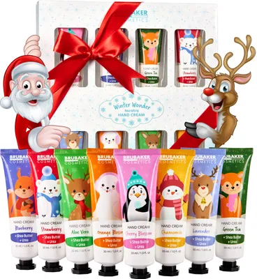 Zdjęcie produktu dla BRUBAKER Cosmetics Zestaw kremów do rąk - Zestaw upominkowy Zestaw pielęgnacyjny do suchych dłoni - Krem nawilżający z mocznikiem i masłem shea - Świąteczny krem pielęgnacyjny