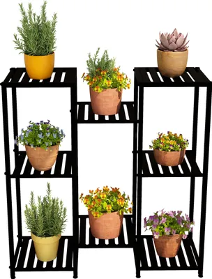 Immagine prodotto di Scaffale per fiori in metallo Relaxdays, 8 ripiani per vasi di fiori e piante, scaletta per piante, DxLxA: 81 x 80 x 28,5 cm, nero