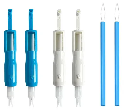 Nadeleinfädler-Set, 4-teilig, 7,5 cm, Kunststoff/Metall, blau/weiß