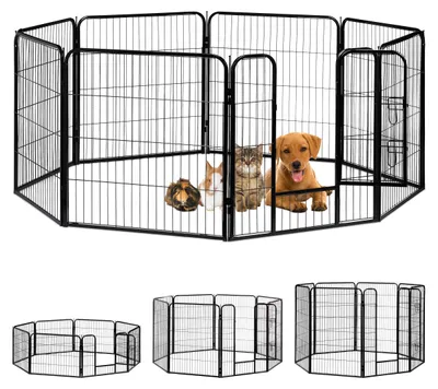 Produktbild von Relaxdays Welpenauslauf, kleine Hunde, Welpen, Kleintiere, für Innen, Außen, Laufstall HxBxT: 80 x 78 x 235 cm, schwarz, KI-generiertes Bild