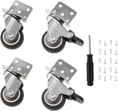 Produktbild von 4 Stück Rollen für Möbel, Lenkrollen 38mm Möbelrollen 2 mit Bremsen + 2 ohne Bremsen, L-förmig Schwerlastrollen Transportrollen für Möbel Blumenständer Krippen Schrank Tisch Strandkorb Rollen