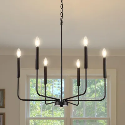 Image de Suspension noire à 6 lumières pour salle à manger et cuisine