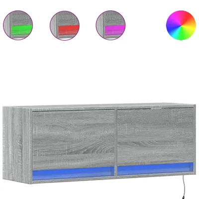 Image de vidaXL Armoire TV murale avec éclairage LED Gris Sonoma 100x31x35 cm