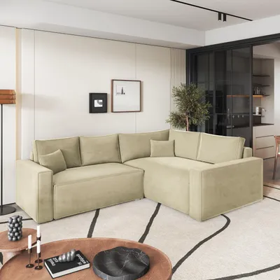 Produktbild von Masseno Ecksofa ERONIS R-S mit Schlaffunktion L-Form, Sofa mit Bettkasten, Wohnzimmersofa, Couch, Soffa, Bettsofa, Couchgarnitur- Creme, MONOLITH 04