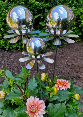 Produktbild von Blütenzauber Rotterdam Rosenkugel 15/15/10 cm Edelstahl poliert Gartenstecker mit Stab 80 cm