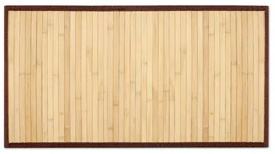 Image de Tapis de bain en bambou avec bordure en tissu – 80 x 43 cm – Tapis de bain en bois, tapis en bambou pour la salle de bain – Tapis de douche, tapis de bain, tapis de couloir – Tapis en bois marron