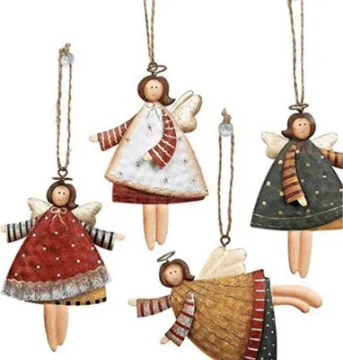 Produktbild von Weihnachtsanhänger Metall Engel Schneeflockenmuster 10x10x10cm 4er Set