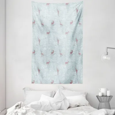Produktbild von ABAKUHAUS Hirsch Wandteppich und Tagesdecke, Wald im Winter Bäume aus Weiches Mikrofaser Stoff Waschbar ohne Verblassen Digitaldruck, 140 x 230 cm, Blaugrau Getrocknete Rose