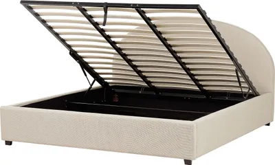 Produktbild von BELIANI Bett mit Bettkasten Beige Stoff Gepolstert 180 x 200 cm Lattenrost Hochklappbar Hohes Kopfteil Klassisch Retro Minimalistisch Schlafzimmer