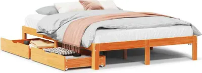 Image de vidaXL Lit en bois massif avec tiroirs pin brun cireux 140x190 cm