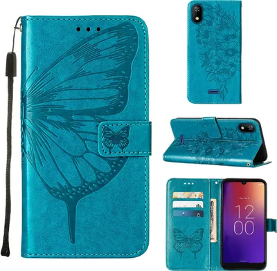 Produktbild von Moxee M2160 Hülle, Schmetterling Prägung Flip Leder Kartenfächer Schutzhülle Ledertasche mit Ständer für Moxee M2160 Blau
