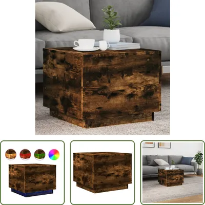 Productafbeelding van De Living Store salontafel met LED-verlichting, gerookt eikenhout, 50x50x40 cm